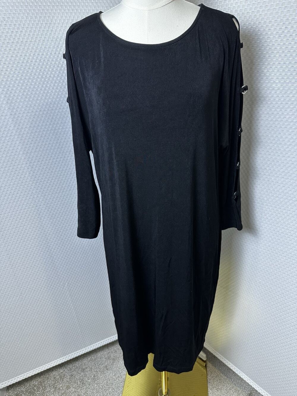 Chicos Travelers Black Dress Cut Out Long Sleeves XL 3